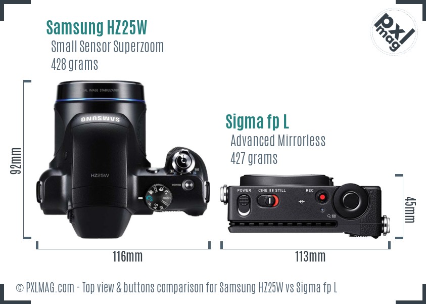 Samsung HZ25W vs Sigma fp L top view buttons comparison