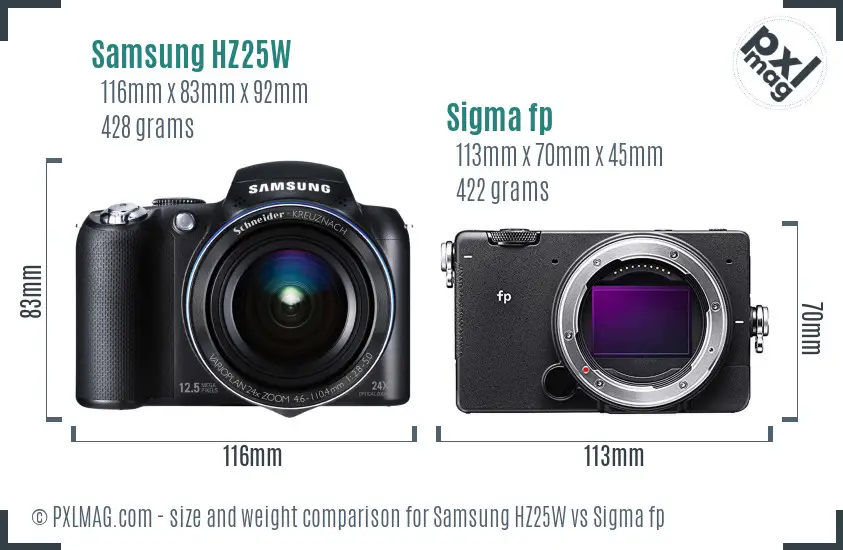 Samsung HZ25W vs Sigma fp size comparison
