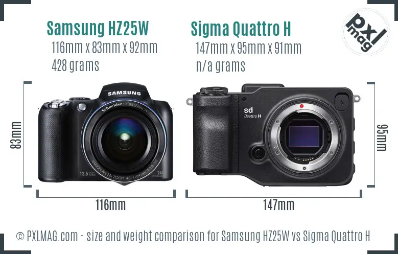 Samsung HZ25W vs Sigma Quattro H size comparison