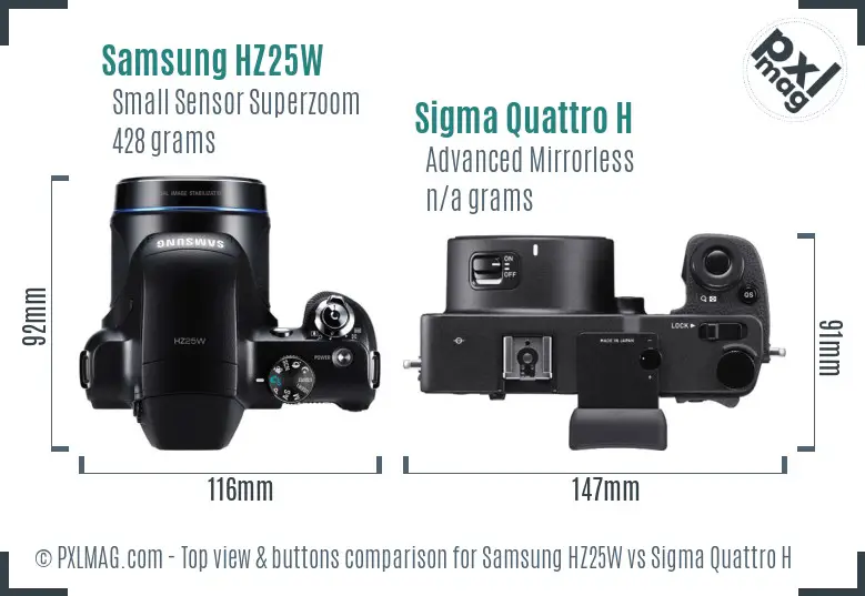 Samsung HZ25W vs Sigma Quattro H top view buttons comparison