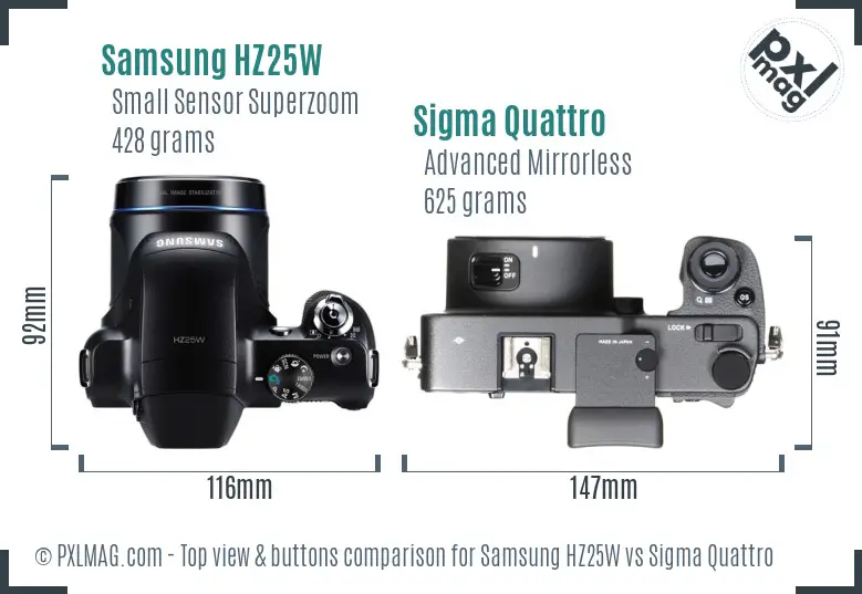 Samsung HZ25W vs Sigma Quattro top view buttons comparison