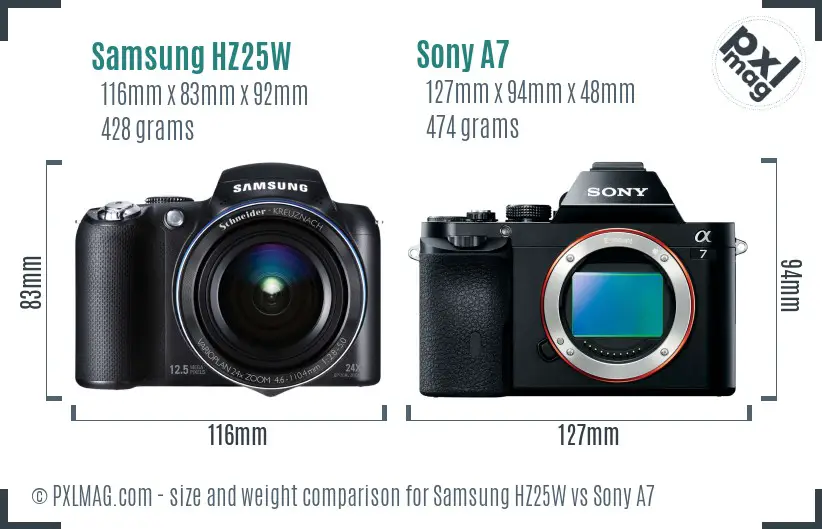 Samsung HZ25W vs Sony A7 size comparison