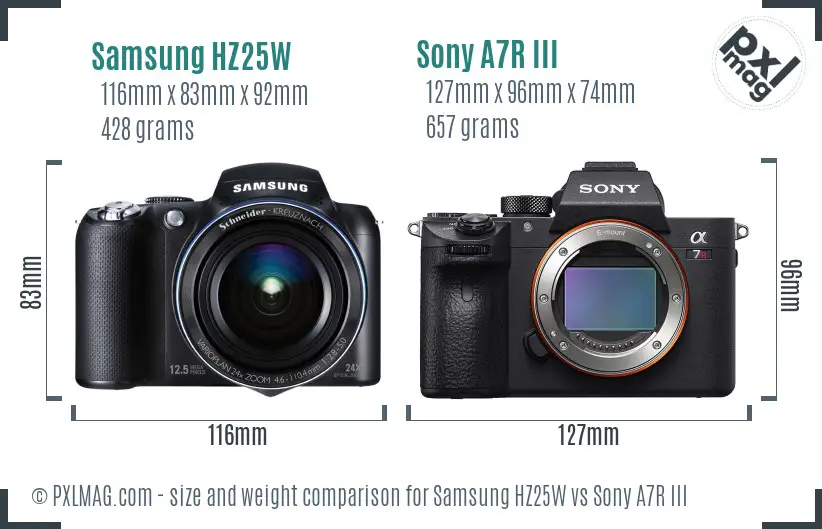 Samsung HZ25W vs Sony A7R III size comparison