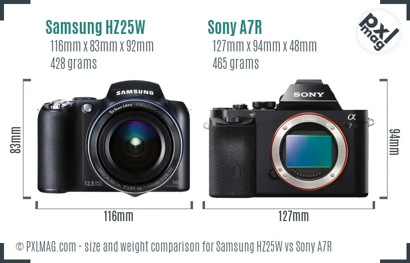 Samsung HZ25W vs Sony A7R size comparison