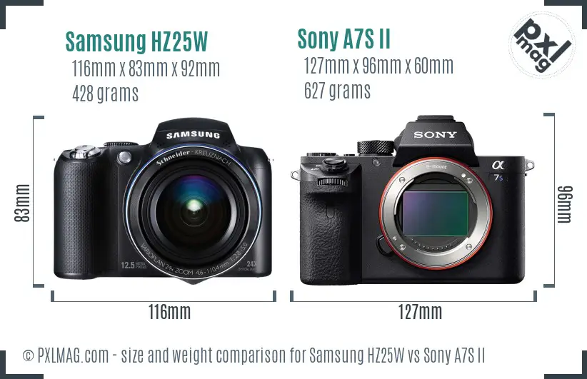 Samsung HZ25W vs Sony A7S II size comparison