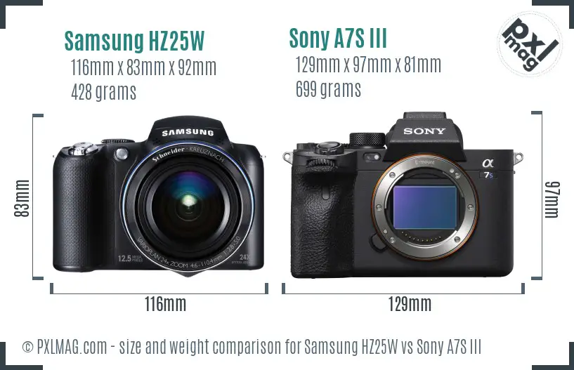 Samsung HZ25W vs Sony A7S III size comparison