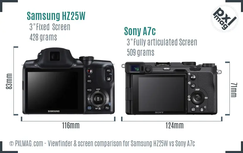 Samsung HZ25W vs Sony A7c Screen and Viewfinder comparison