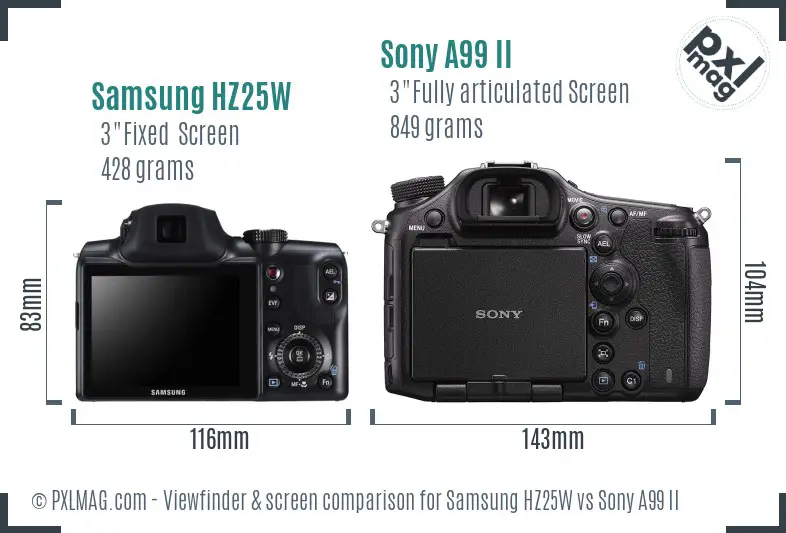 Samsung HZ25W vs Sony A99 II Screen and Viewfinder comparison