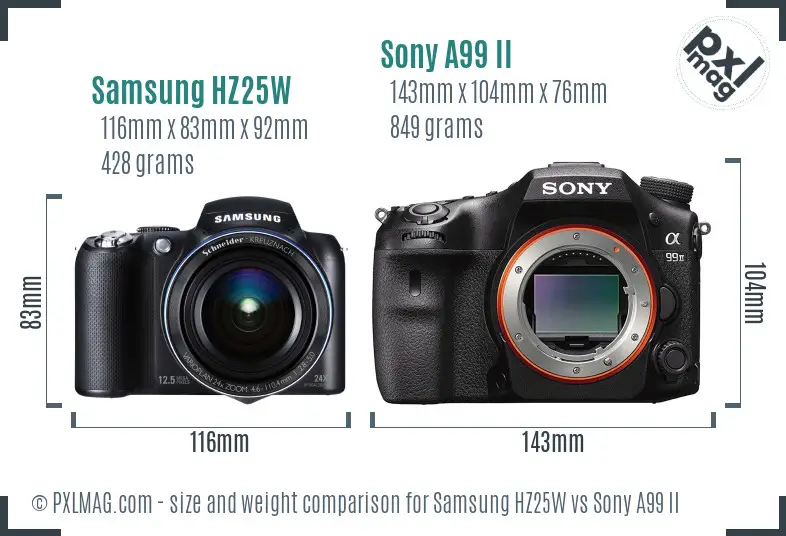 Samsung HZ25W vs Sony A99 II size comparison