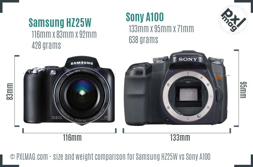 Samsung HZ25W vs Sony A100 size comparison