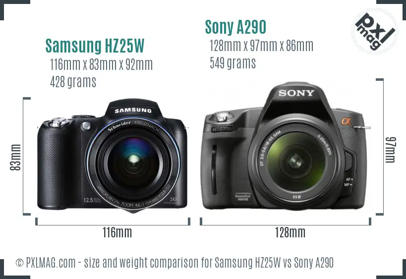 Samsung HZ25W vs Sony A290 size comparison