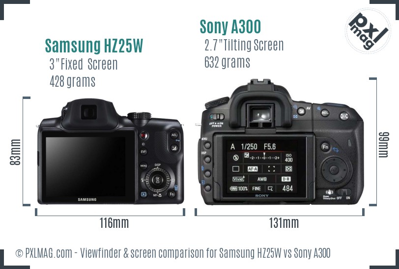 Samsung HZ25W vs Sony A300 Screen and Viewfinder comparison
