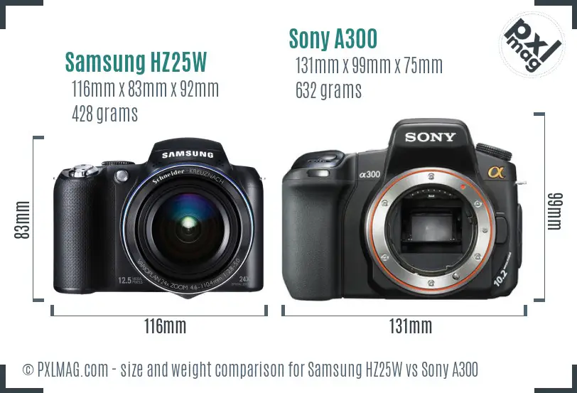 Samsung HZ25W vs Sony A300 size comparison