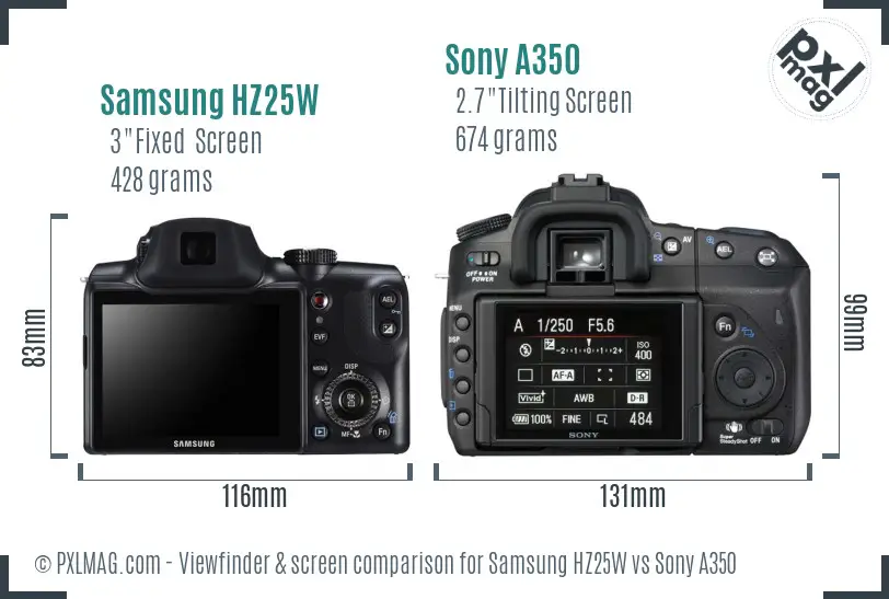 Samsung HZ25W vs Sony A350 Screen and Viewfinder comparison