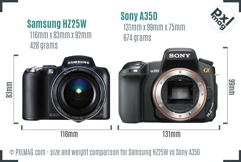 Samsung HZ25W vs Sony A350 size comparison