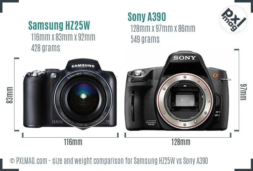 Samsung HZ25W vs Sony A390 size comparison
