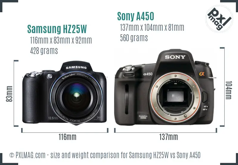 Samsung HZ25W vs Sony A450 size comparison