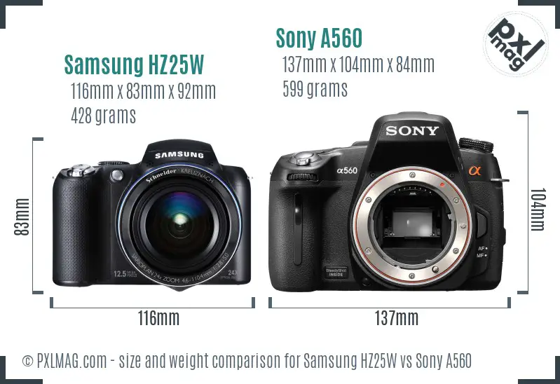 Samsung HZ25W vs Sony A560 size comparison