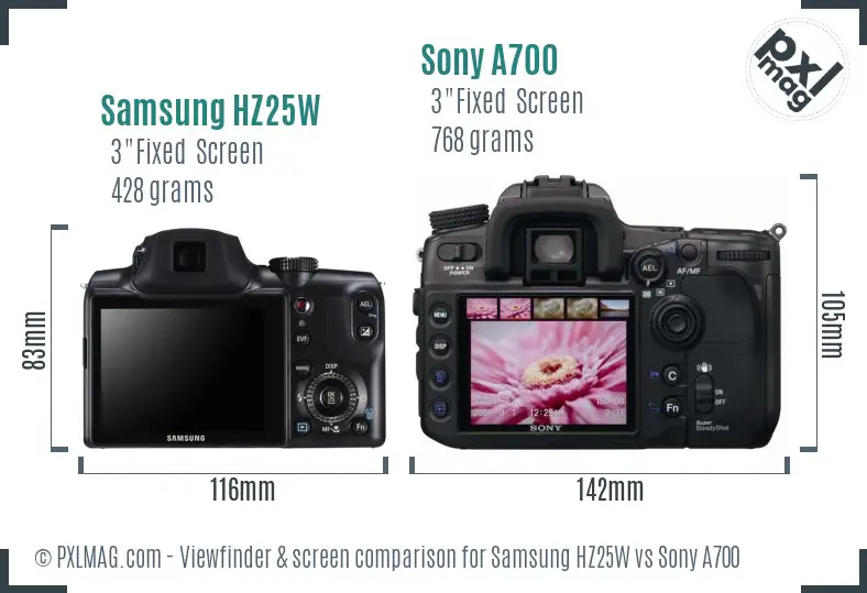 Samsung HZ25W vs Sony A700 Screen and Viewfinder comparison