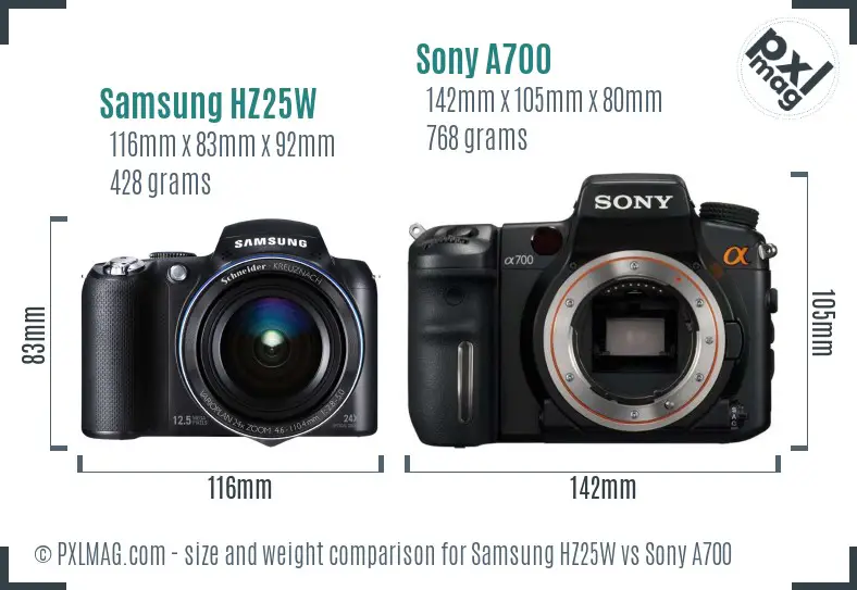 Samsung HZ25W vs Sony A700 size comparison
