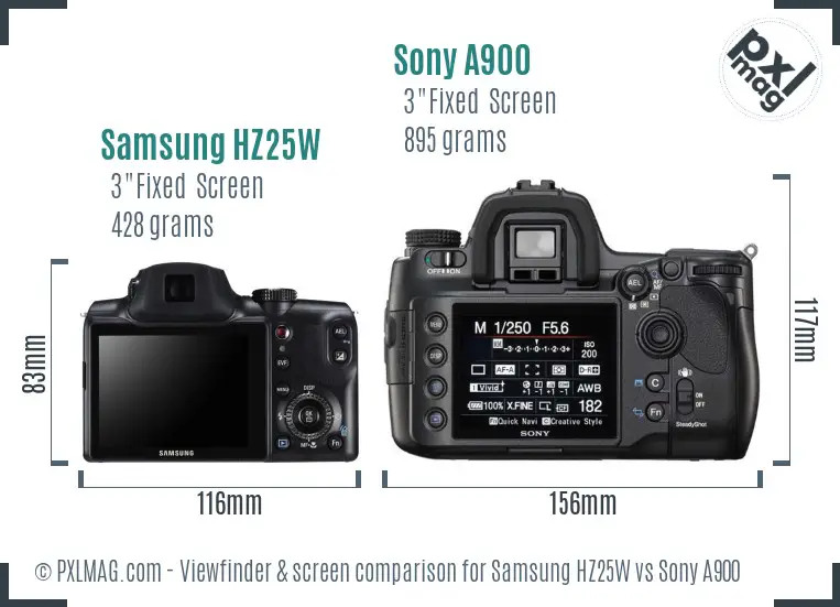 Samsung HZ25W vs Sony A900 Screen and Viewfinder comparison