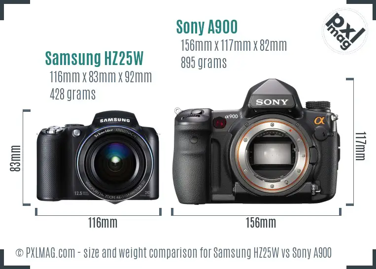 Samsung HZ25W vs Sony A900 size comparison