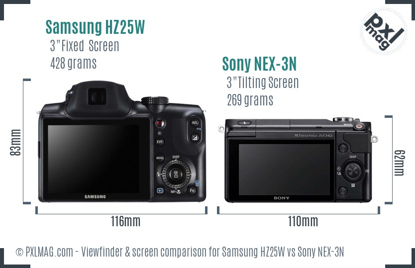 Samsung HZ25W vs Sony NEX-3N Screen and Viewfinder comparison