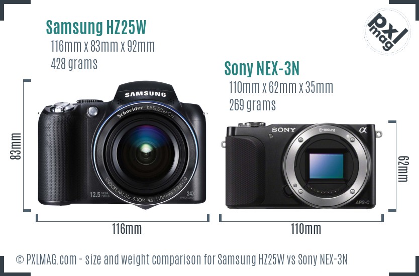 Samsung HZ25W vs Sony NEX-3N size comparison