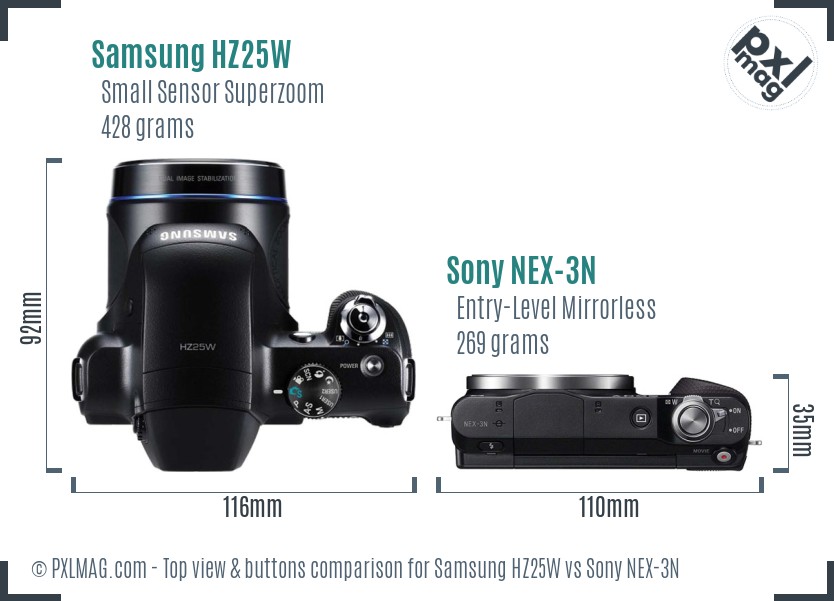 Samsung HZ25W vs Sony NEX-3N top view buttons comparison