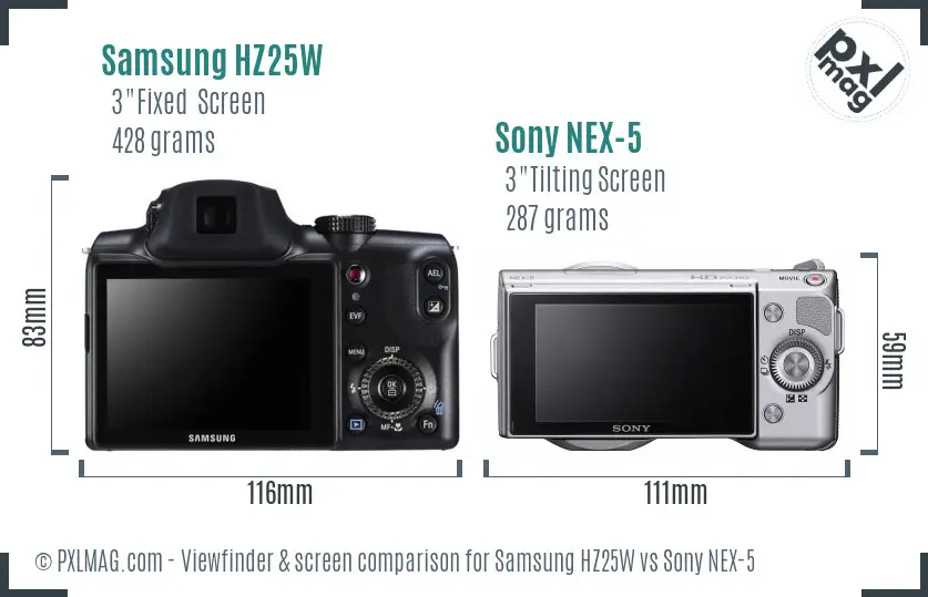 Samsung HZ25W vs Sony NEX-5 Screen and Viewfinder comparison