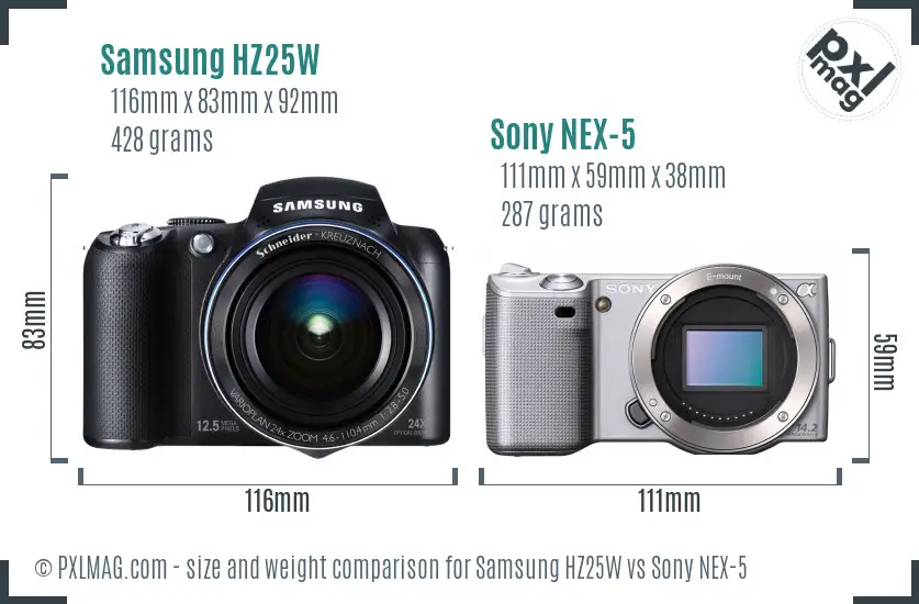 Samsung HZ25W vs Sony NEX-5 size comparison