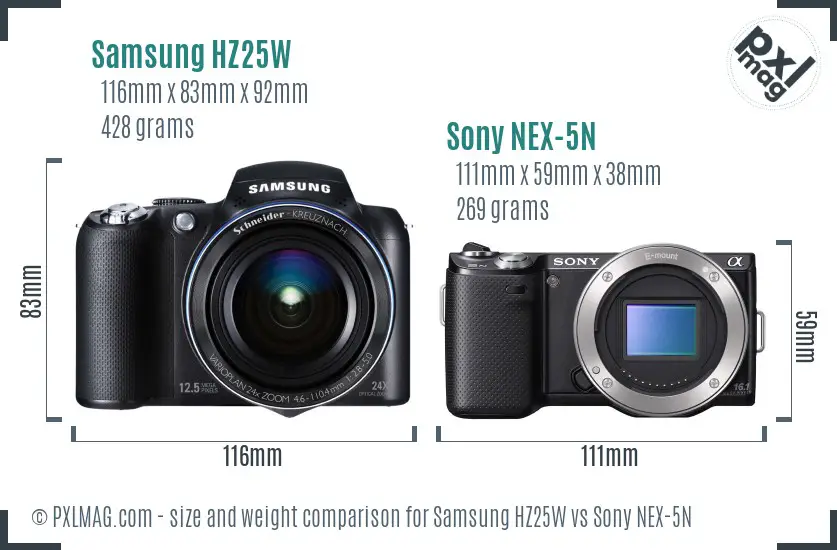 Samsung HZ25W vs Sony NEX-5N size comparison
