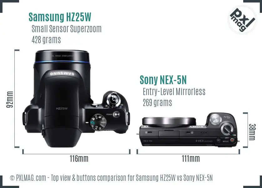 Samsung HZ25W vs Sony NEX-5N top view buttons comparison
