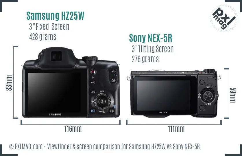 Samsung HZ25W vs Sony NEX-5R Screen and Viewfinder comparison