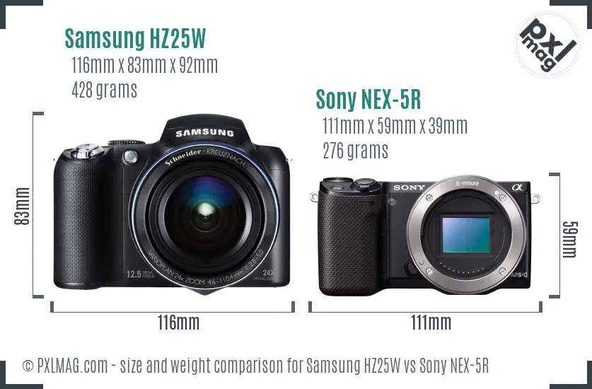 Samsung HZ25W vs Sony NEX-5R size comparison