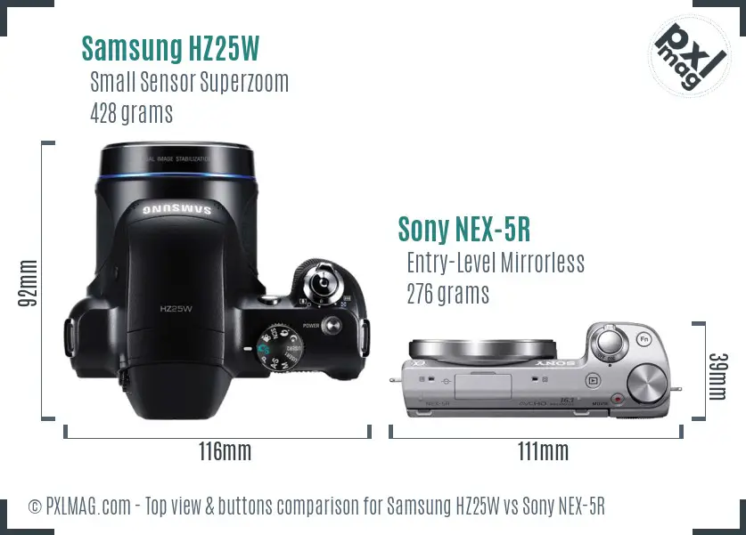 Samsung HZ25W vs Sony NEX-5R top view buttons comparison