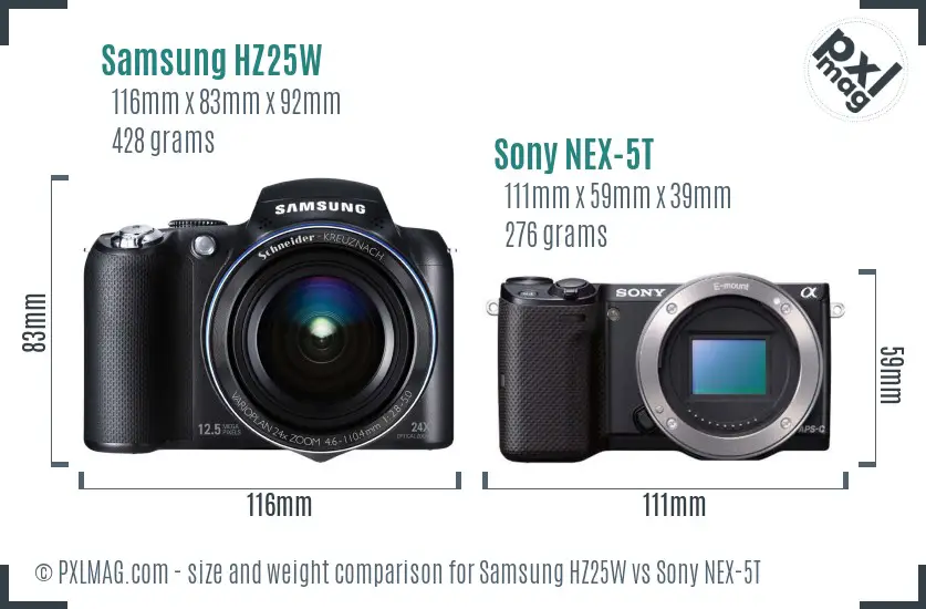 Samsung HZ25W vs Sony NEX-5T size comparison