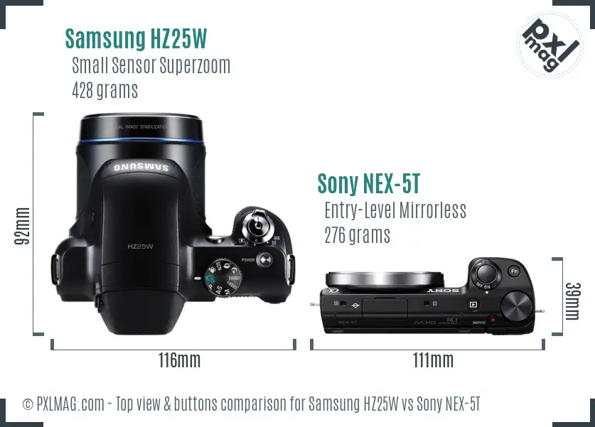 Samsung HZ25W vs Sony NEX-5T top view buttons comparison