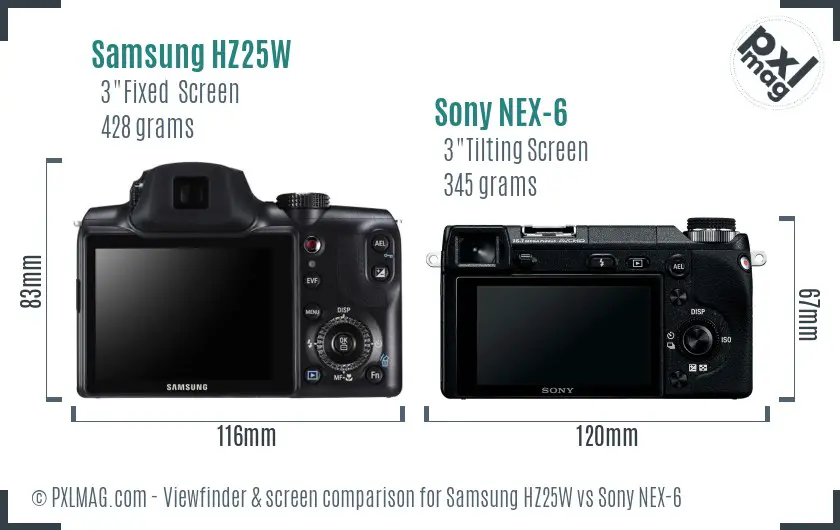 Samsung HZ25W vs Sony NEX-6 Screen and Viewfinder comparison