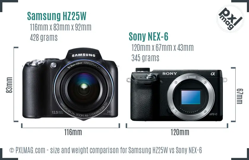 Samsung HZ25W vs Sony NEX-6 size comparison