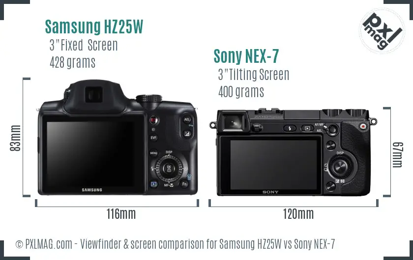 Samsung HZ25W vs Sony NEX-7 Screen and Viewfinder comparison