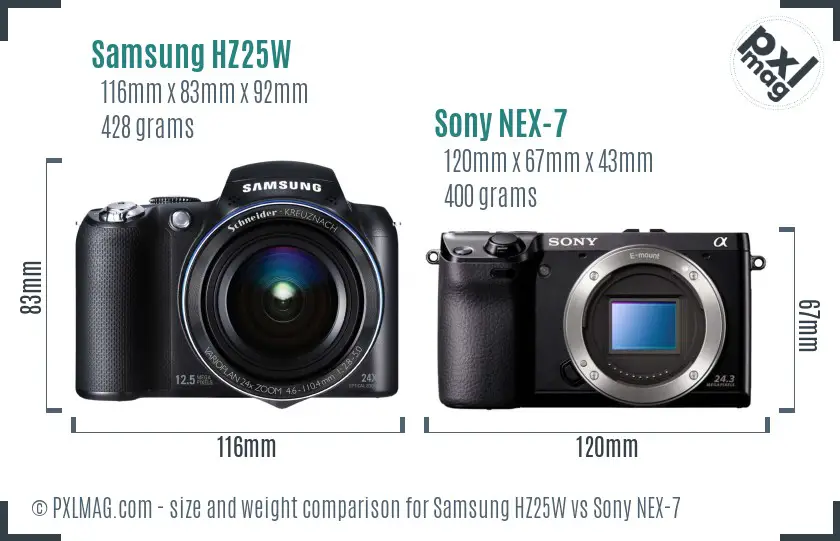 Samsung HZ25W vs Sony NEX-7 size comparison