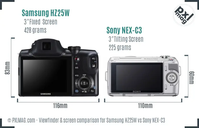 Samsung HZ25W vs Sony NEX-C3 Screen and Viewfinder comparison
