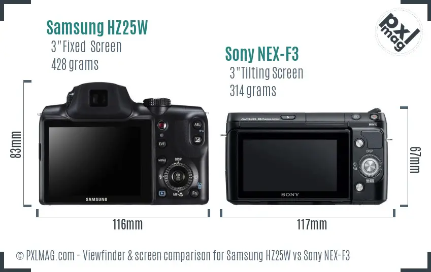 Samsung HZ25W vs Sony NEX-F3 Screen and Viewfinder comparison