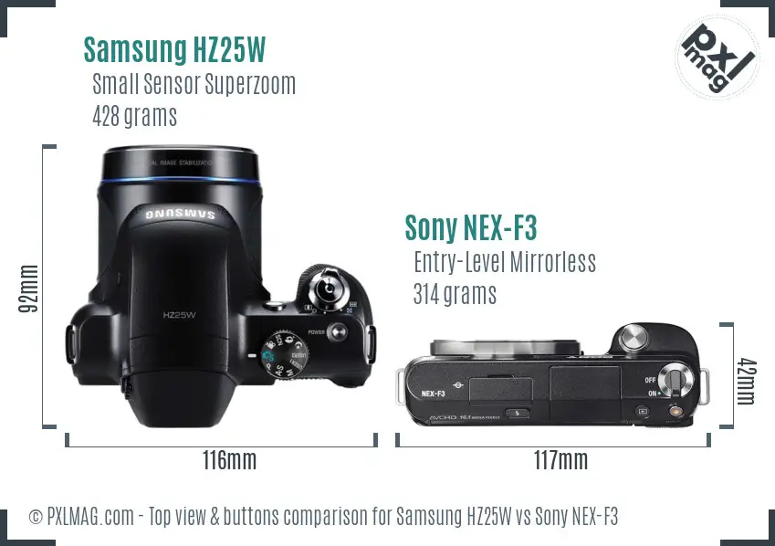 Samsung HZ25W vs Sony NEX-F3 top view buttons comparison