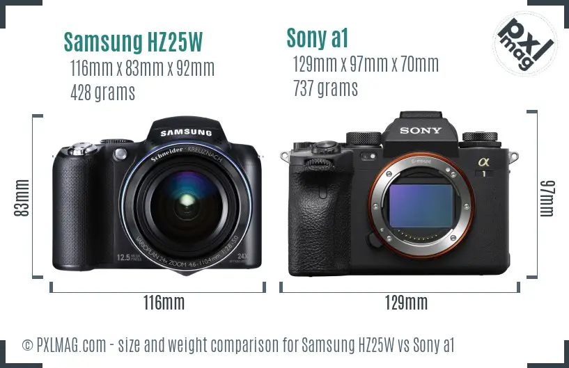 Samsung HZ25W vs Sony a1 size comparison