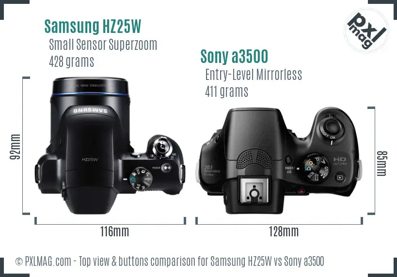 Samsung HZ25W vs Sony a3500 top view buttons comparison