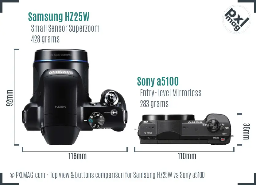 Samsung HZ25W vs Sony a5100 top view buttons comparison