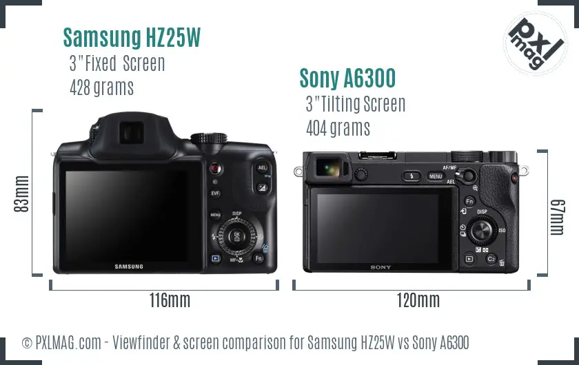 Samsung HZ25W vs Sony A6300 Screen and Viewfinder comparison