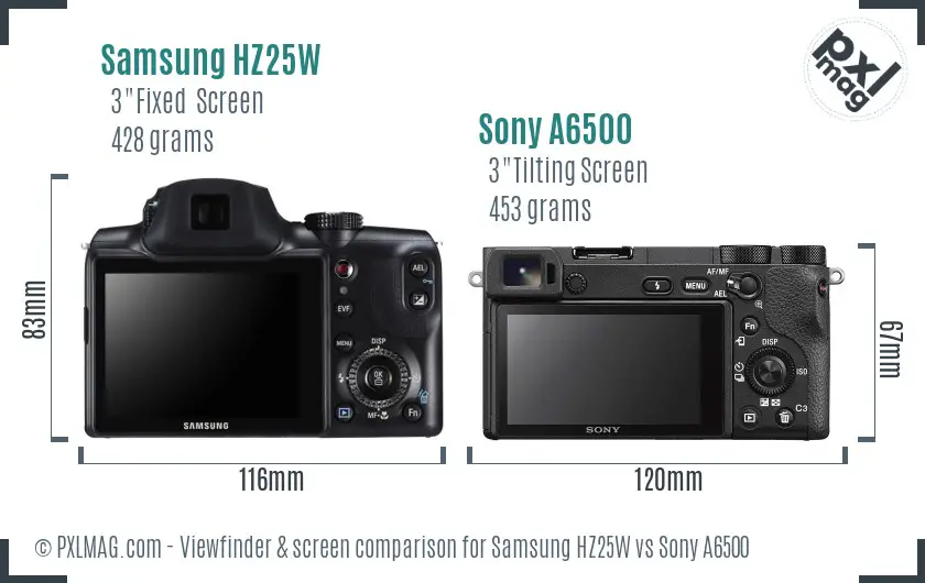 Samsung HZ25W vs Sony A6500 Screen and Viewfinder comparison